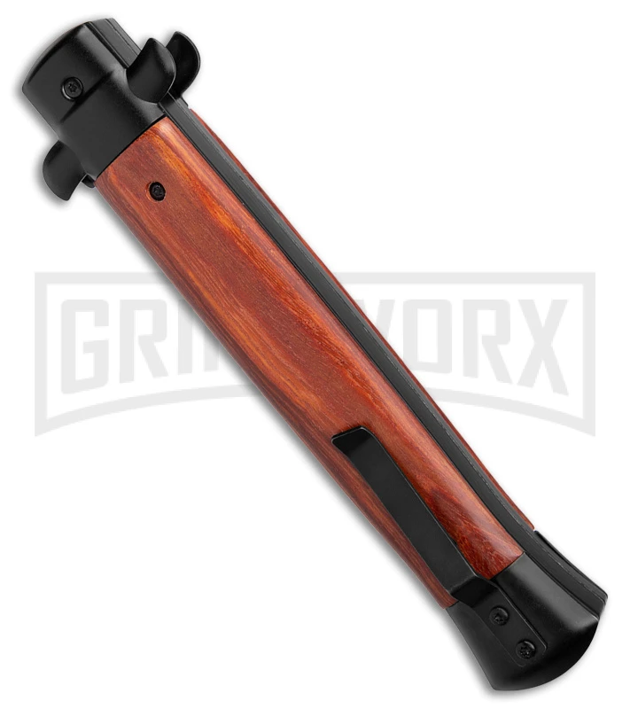 11" Mago Wood/Black OTF Automatic Bayo Knife W/Clip - Satin Plain - Image 3