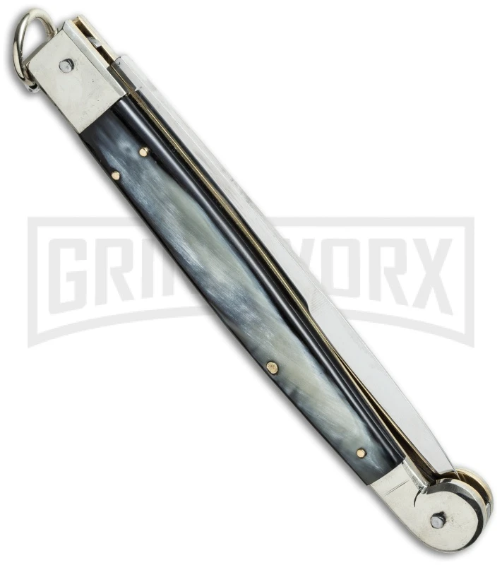 A.G.A. Campolin 12" Brazil Horn Sicilian Ring Pull Automatic Knife - Bayonet - Image 2