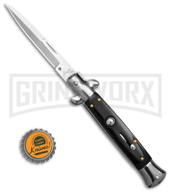 9" Anomaly Stiletto Black Pearlex Automatic Knife - Satin Bayo - Image 4
