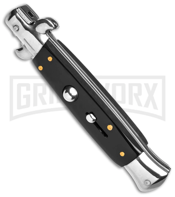 9" Anomaly Stiletto Black Pearlex Automatic Knife - Satin Bayo - Image 2