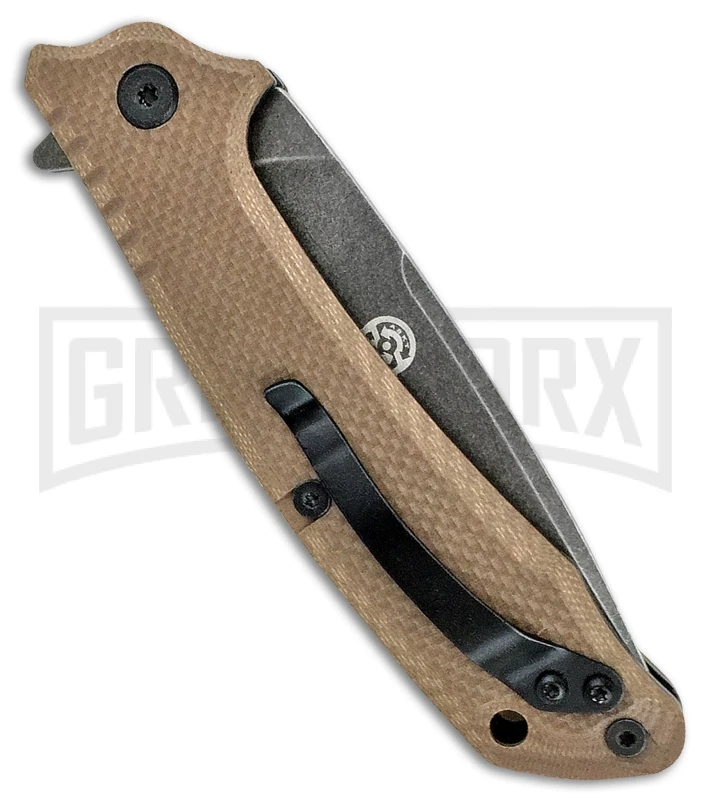 ABKT Elite Desert Scavenger Tan G-10 Liner Lock Knife - Black Stonewash Plain - Image 2