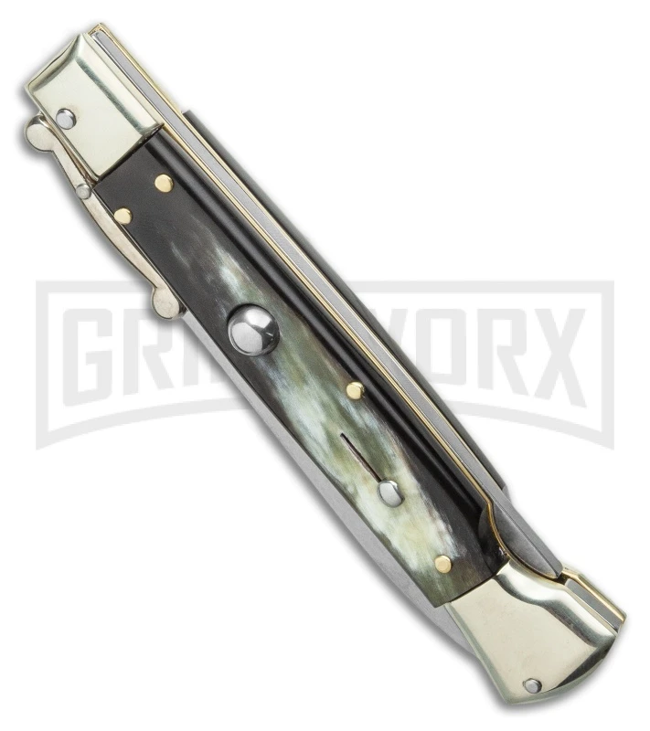 AGA Campolin 9" Italian Stiletto Swinguard Dark Horn Automatic Knife - Dagger - Image 2
