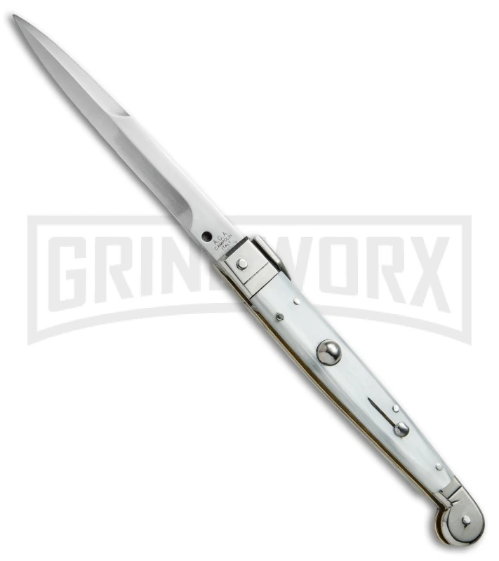 A.G.A. Campolin 9" Sicilian White Pearlex Picklock Automatic Knife - Bayonet