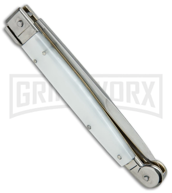 A.G.A. Campolin 9" Sicilian White Pearlex Picklock Automatic Knife - Bayonet - Image 3