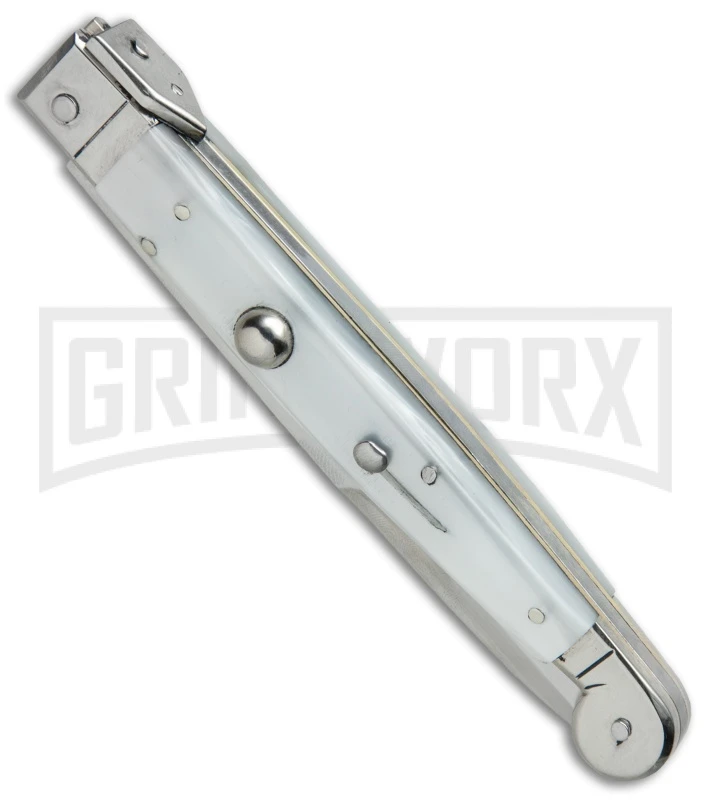 A.G.A. Campolin 9" Sicilian White Pearlex Picklock Automatic Knife - Bayonet - Image 2