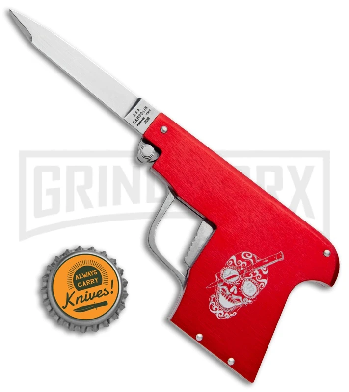 AGA Campolin Red Automatic Gun Knife - Satin Plain - Image 4