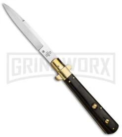 AGA Campolin 11" Frosolone Ebony/Brass Stiletto Automatic Knife - Bayonet