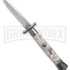 AKC Italian Stiletto Swinguard White Pearlex Automatic Knife - Polish Plain