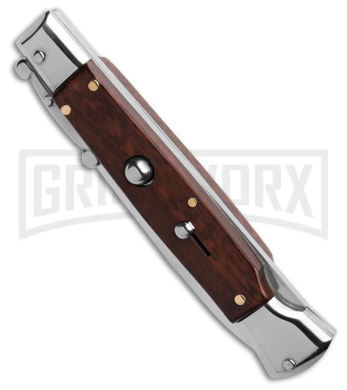 AKC 9" Snakewood Automatic Swinguard Knife Italian Stiletto - Satin Plain - Image 2