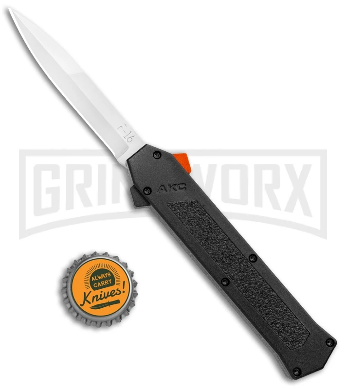 AKC F-16 Black D/A OTF Automatic Knife + Orange Button - Bayo Satin Plain - Image 4