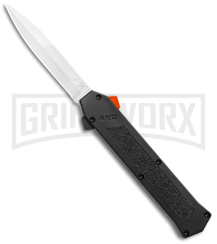 AKC F-16 Black D/A OTF Automatic Knife + Orange Button - Bayo Satin Plain