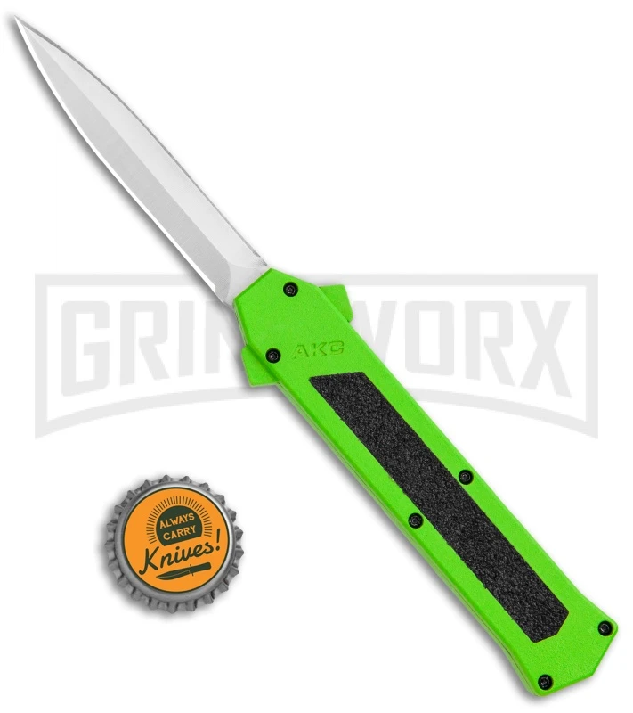 AKC F-16 Neon Green D/A OTF Automatic Knife - Dagger Satin Plain - Image 4