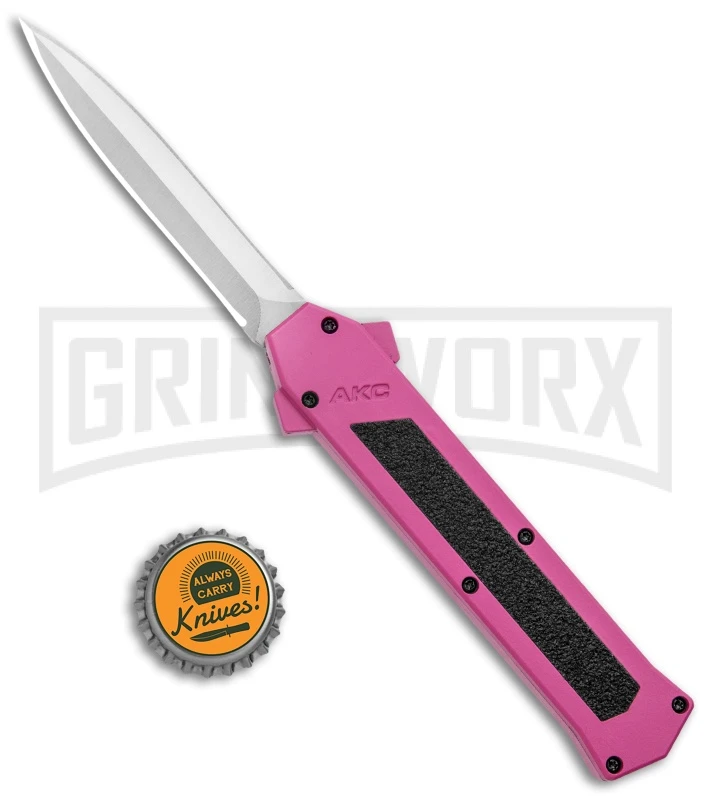 AKC F-16 Pink D/A OTF Automatic Knife - Dagger Satin Plain - Image 4