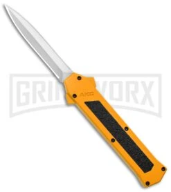 AKC F-16 Yellow D/A OTF Automatic Knife - Dagger Satin Plain
