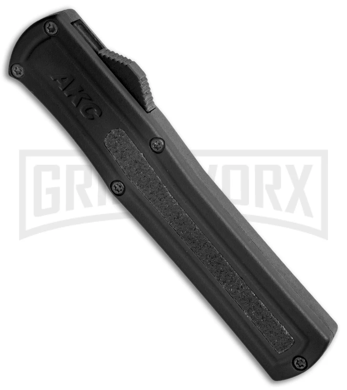 AKC F-20 Black D/A OTF Automatic Knife - Spear Point Black Plain - Image 2