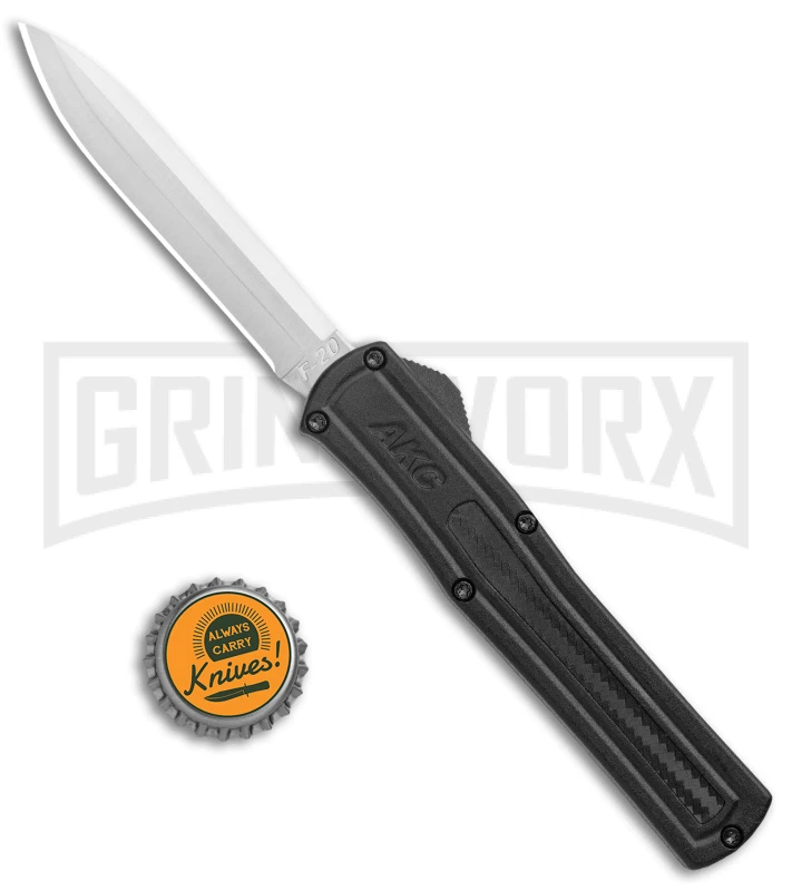 AKC F-20 Black CF D/A OTF Automatic Knife - Spear Point Satin Plain - Image 4