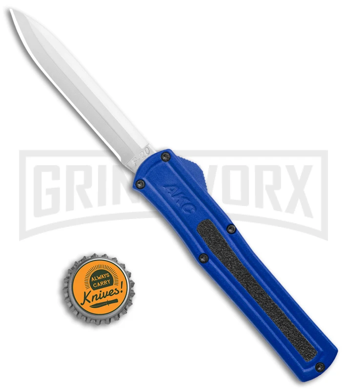 AKC F-20 Blue D/A OTF Automatic Knife - Spear Point Satin Plain - Image 4