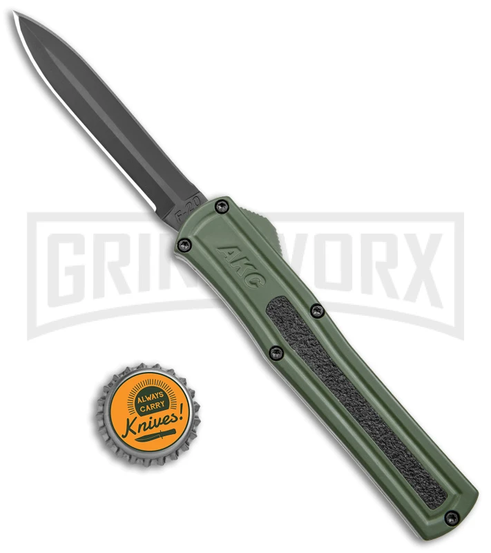 AKC F-20 OD Green Aluminum D/A OTF Automatic Knife - Dagger Black Plain - Image 4