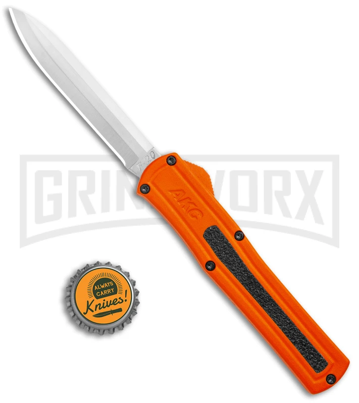 AKC F-20 Orange D/A OTF Drop Point Automatic Knife - Satin Plain - Image 4