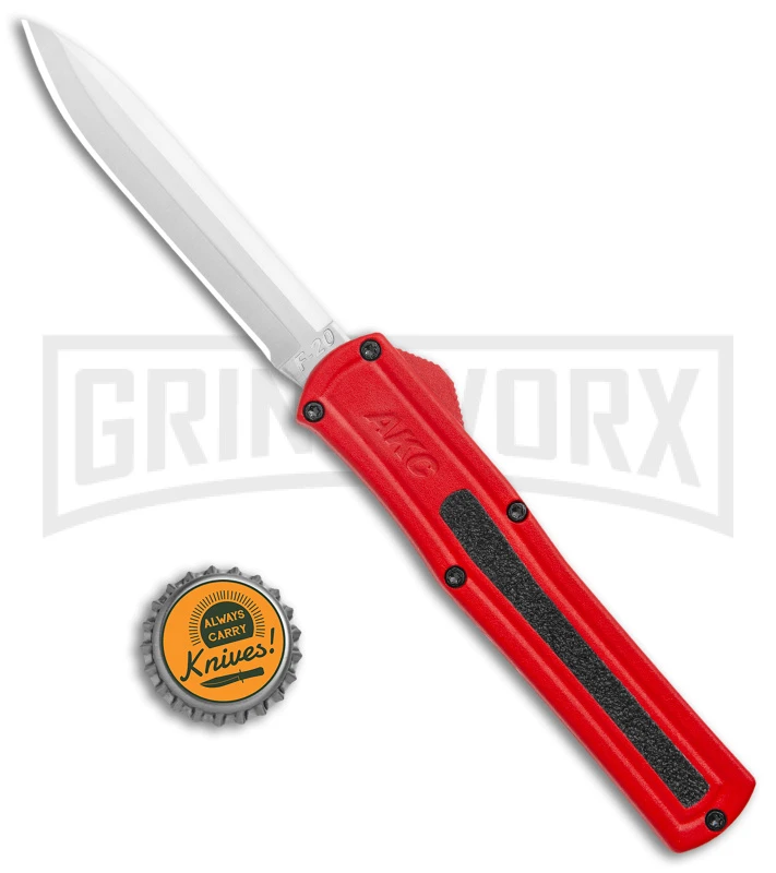 AKC F-20 Red D/A OTF Automatic Knife - Satin Plain - Image 4