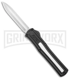 AKC F-20 Black W/ White Inlay D/A OTF Automatic Knife - Satin Plain