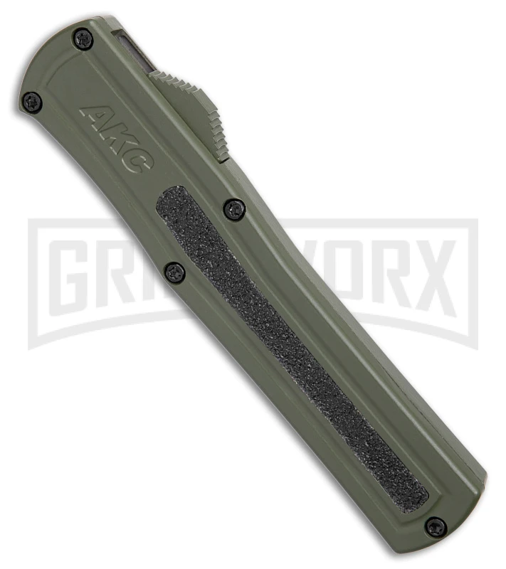 AKC F-20 OD Green Aluminum Dagger OTF Automatic Knife - 2-Tone Black Plain - Image 2