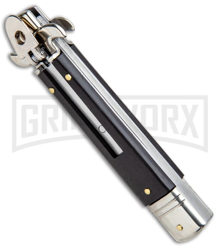 AKC 7.75" Leverletto Ebony Automatic Knife - Satin Bayonet - Image 2