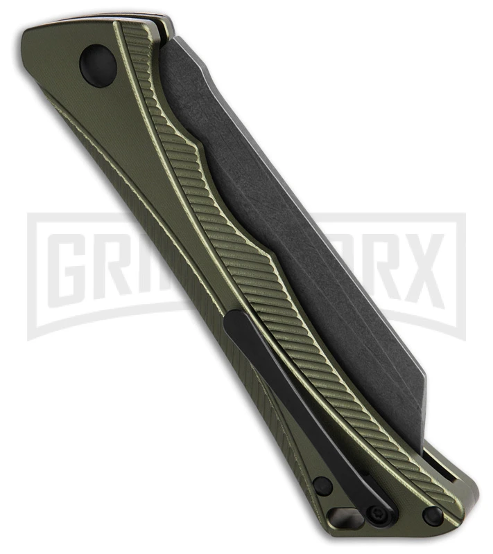 AKC Smarty Green W/Black Bolster Automatic Knife Reverse Tanto - Black SW Plain - Image 3