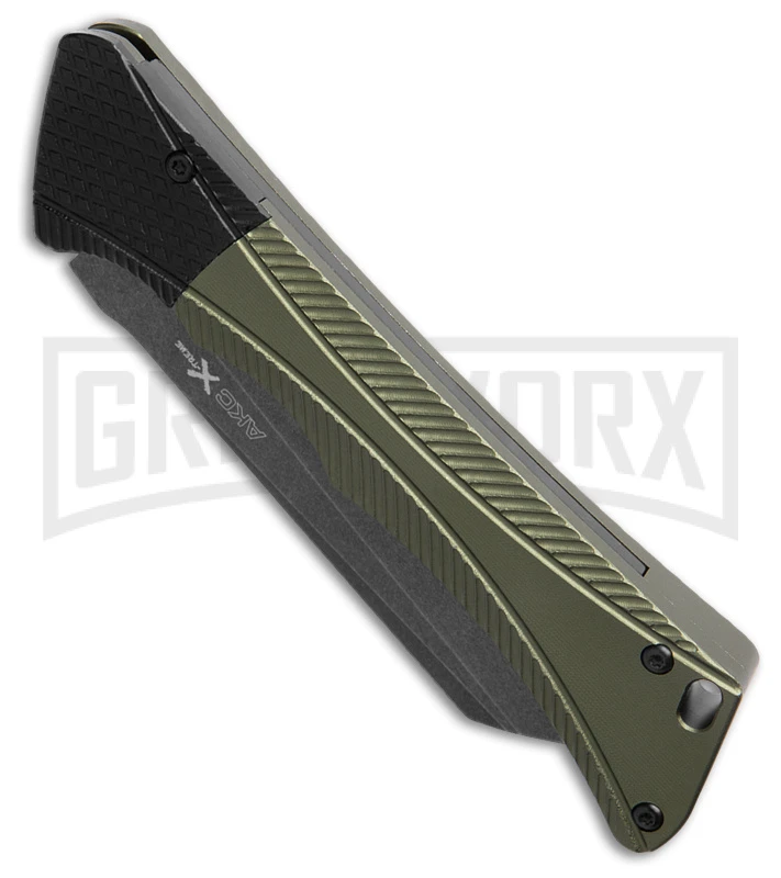 AKC Smarty Green W/Black Bolster Automatic Knife Reverse Tanto - Black SW Plain - Image 2