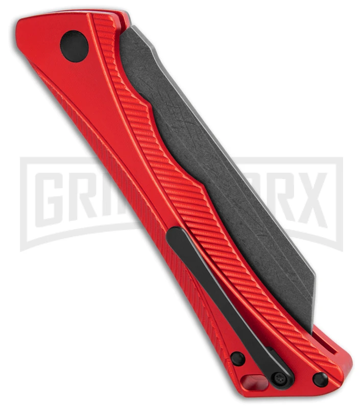 AKC Smarty Red W/Black Bolster Automatic Knife Reverse Tanto - Black SW Plain - Image 3