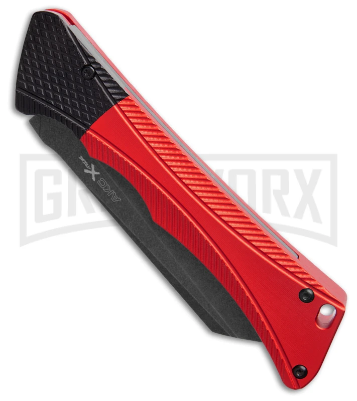 AKC Smarty Red W/Black Bolster Automatic Knife Reverse Tanto - Black SW Plain - Image 2