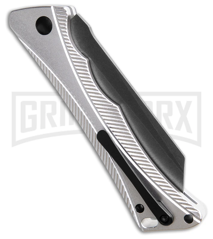 AKC Smarty Silver W/Black Bolster Automatic Knife Reverse Tanto - Black SW Plain - Image 3