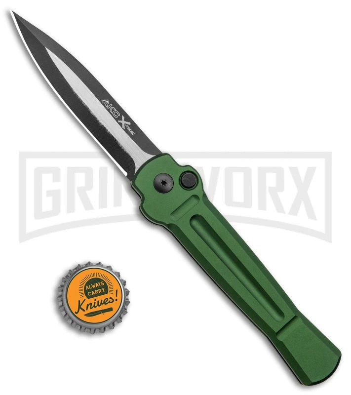 AKC X-treme Ace Green Automatic Knife - Black Two Tone Plain - Image 4