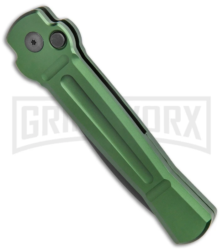 AKC X-treme Ace Green Automatic Knife - Black Two Tone Plain - Image 2