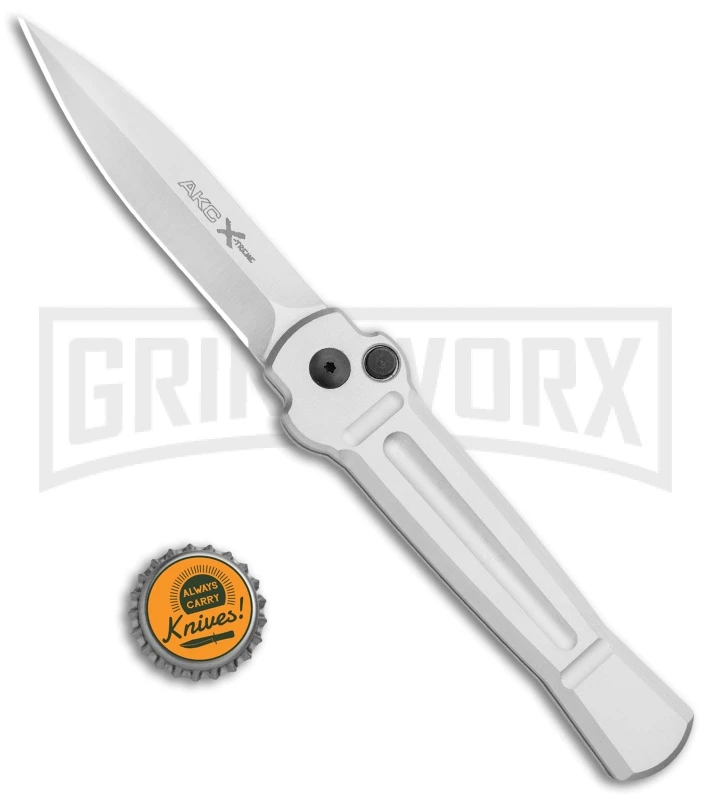AKC X-treme Ace Silver Automatic Knife - Satin Plain - Image 4