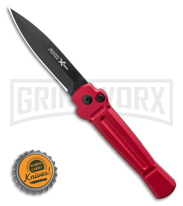 AKC X-treme Ace Red Automatic Knife - Black Plain - Image 4