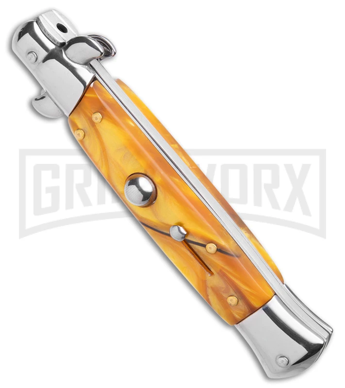 9" Anomaly Stiletto Yellow Pearlex Automatic Knife - Satin Kriss - Image 2