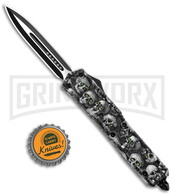 Atomic Slim Dagger White Skull OTF Automatic Knife - Two Tone Plain - Image 5