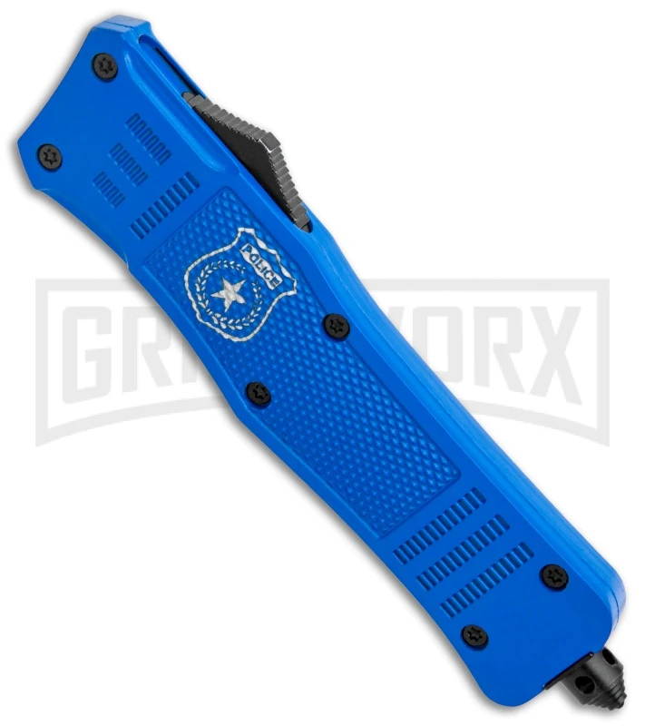 Atomic Defender Large OTF Automatic Knife Police Blue - Two Tone Dagger - Image 2