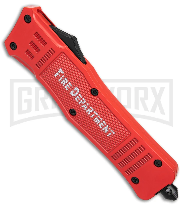 Atomic Defender Large Red OTF Automatic Knife Fire Dept. - Tanto Red Two Tone - Image 2
