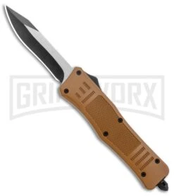 Atomic Defender Medium OTF Automatic Knife Sand Brown - Recurve Two Tone
