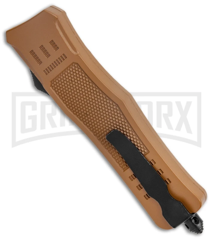 Atomic Defender Medium OTF Automatic Knife Sand Brown - Recurve Two Tone - Image 3