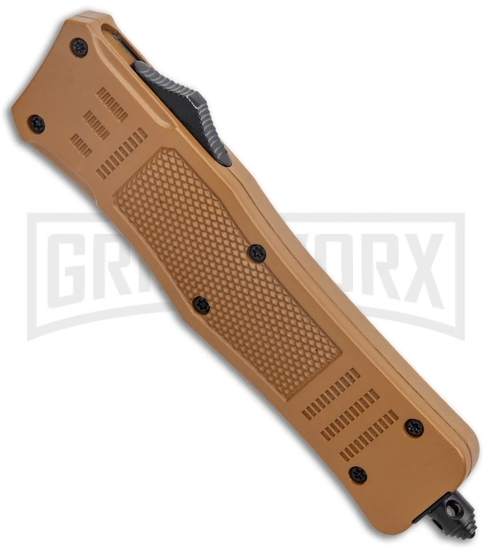 Atomic Defender Medium OTF Automatic Knife Sand Brown - Recurve Two Tone - Image 2
