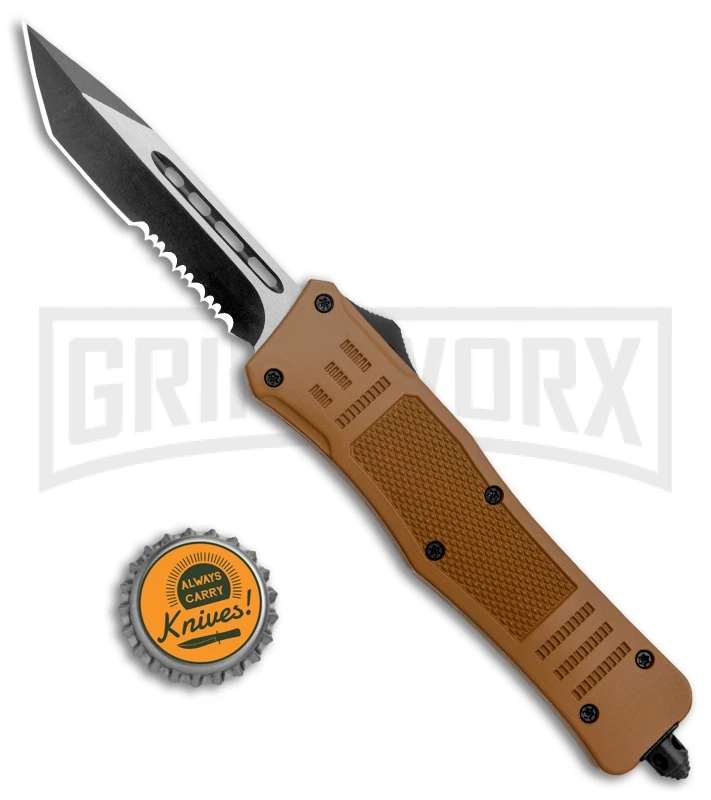 Atomic Defender Medium OTF Automatic Knife Sand Brown - Two Tone Tanto SER - Image 5