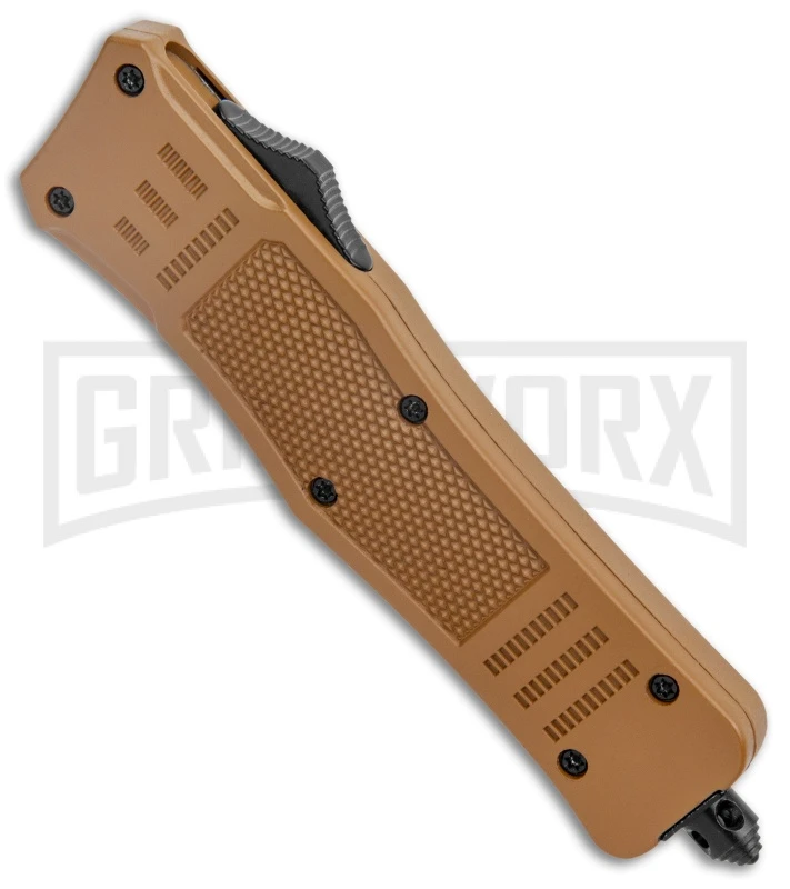 Atomic Defender Medium OTF Automatic Knife Sand Brown - Two Tone Tanto SER - Image 2