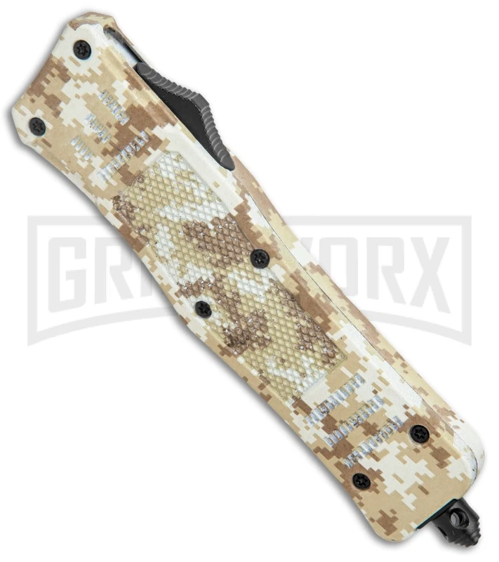 Atomic Defender Medium OTF Automatic Knife Tan Digi Camo - Plain Two Tone Tanto - Image 2