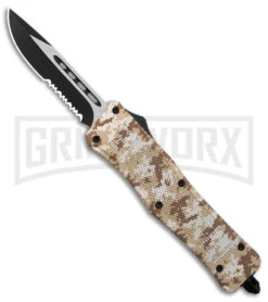 Atomic Defender Medium Tan Digi Camo OTF Automatic Knife - Two Tone Serr