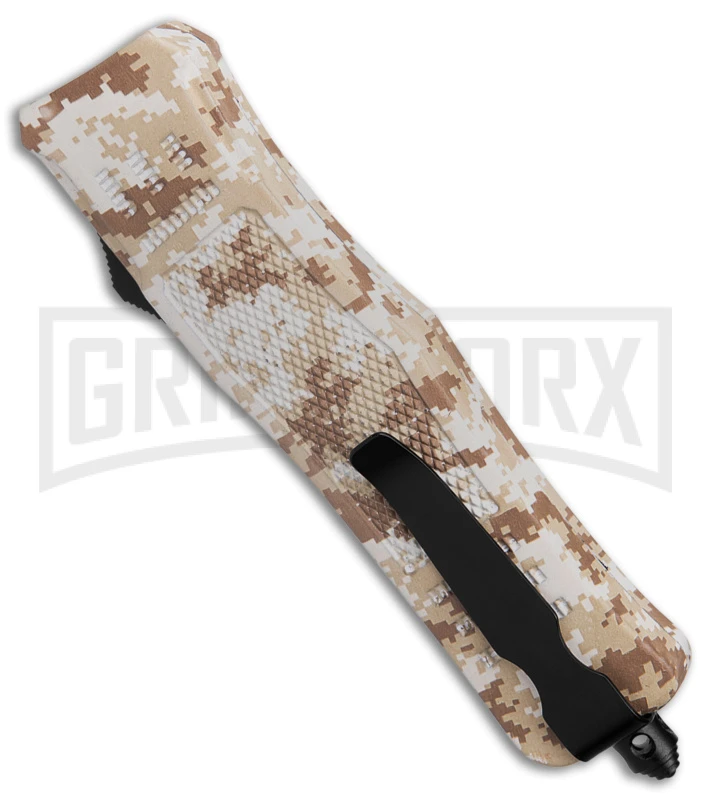 Atomic Defender Medium Tan Digi Camo OTF Automatic Knife - Two Tone Serr - Image 3