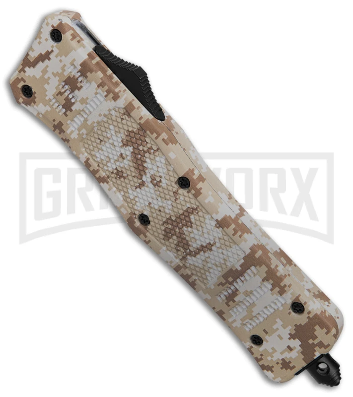 Atomic Defender Medium Tan Digi Camo OTF Automatic Knife - Two Tone Serr - Image 2