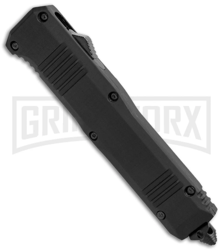 Atomic Shield Large Drop Point Black OTF Automatic Knife - Two Tone Serrated - Image 2